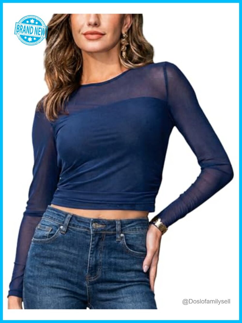 Women's Mesh Long Sleeve Sheer Blouse Boat Neck Slim Fit Going Out Top